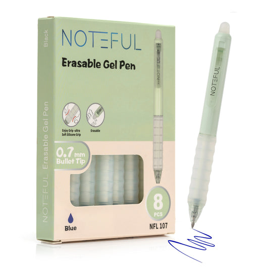 Noteful Erasable Gel Pen Set – 0.7mm Bullet Tip | Smooth Writing & Easy Erasing | Pack of 8 (Blue & Black Ink) (NFL107)