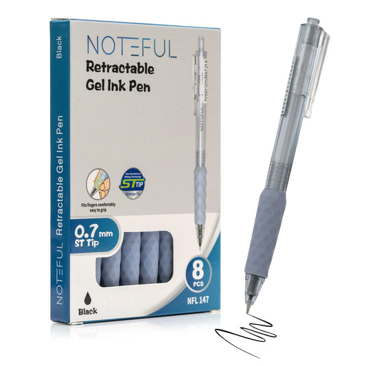 Noteful Retractable Gel Ink Pen – 0.7mm ST Tip | Quick-Dry & Smudge-Free Writing | Pack of 8 (Black & Blue Ink)