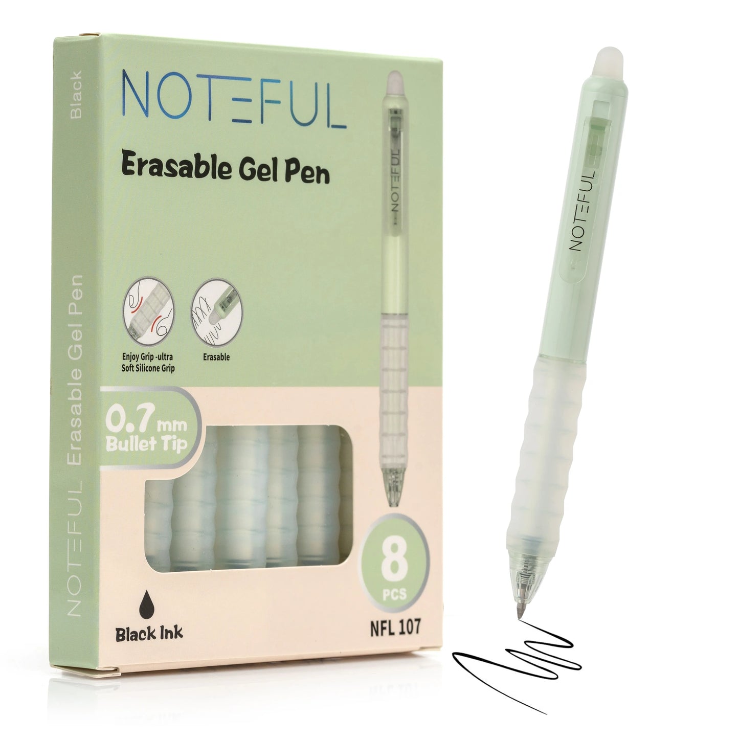Noteful Erasable Gel Pen Set – 0.7mm Bullet Tip | Smooth Writing & Easy Erasing | Pack of 8 (Blue & Black Ink) (NFL107)