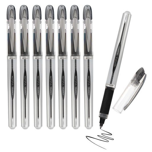 Noteful Fluency 0.7mm Refillable Roller Pen | Ultra-Smooth & Quick-Drying Ink | Black Ink (Pack of 8)
