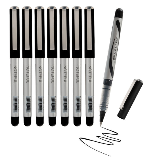 Noteful 0.7mm Roller Tip Pen | Ultra-Smooth Ink Flow | Metal Clip & Bullet Tip | Black Ink (Pack of 8)