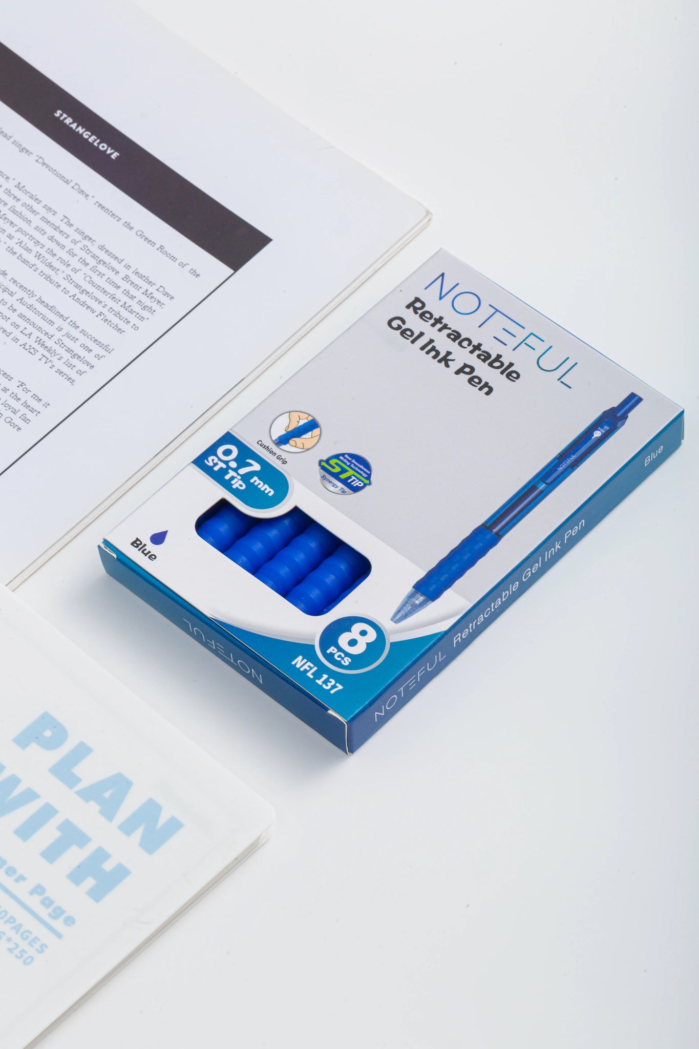 Noteful Retractable Gel Ink Pen – 0.7mm ST Tip, Quick-Dry & Smudge-Free Writing – Pack of 8 (Blue)
