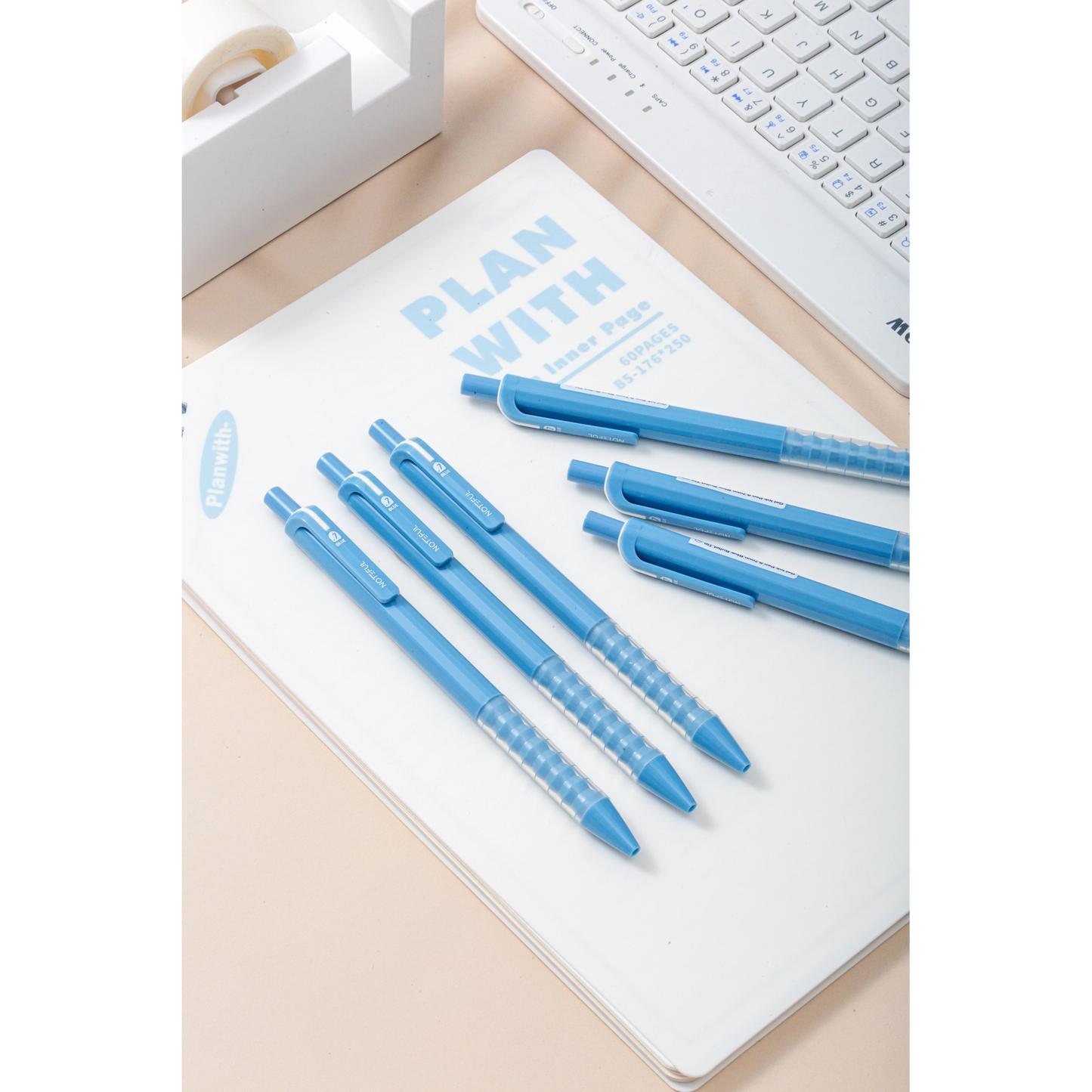 Noteful Retractable Gel Ink Pen - 0.7mm Bullet Tip | Smooth Writing | Blue Ink (Pack of 8)