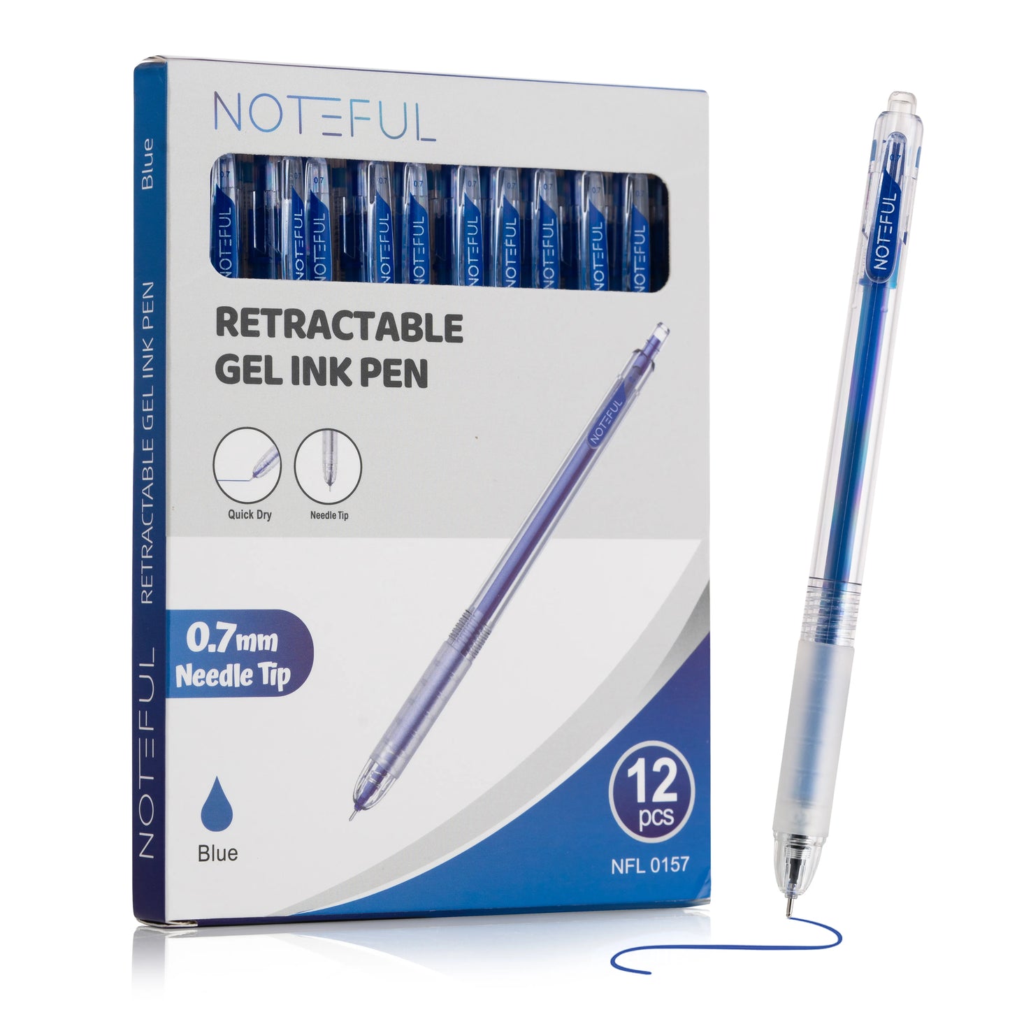 Noteful Retractable Gel Ink Pen - 0.7mm Needle Tip | Quick-Dry Black & Blue Ink | Pack of 12(NFL157)