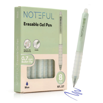 Noteful Erasable Gel Pen Set – 0.7mm Bullet Tip | Smooth Writing & Easy Erasing | Pack of 8 (Blue & Black Ink) (NFL107)