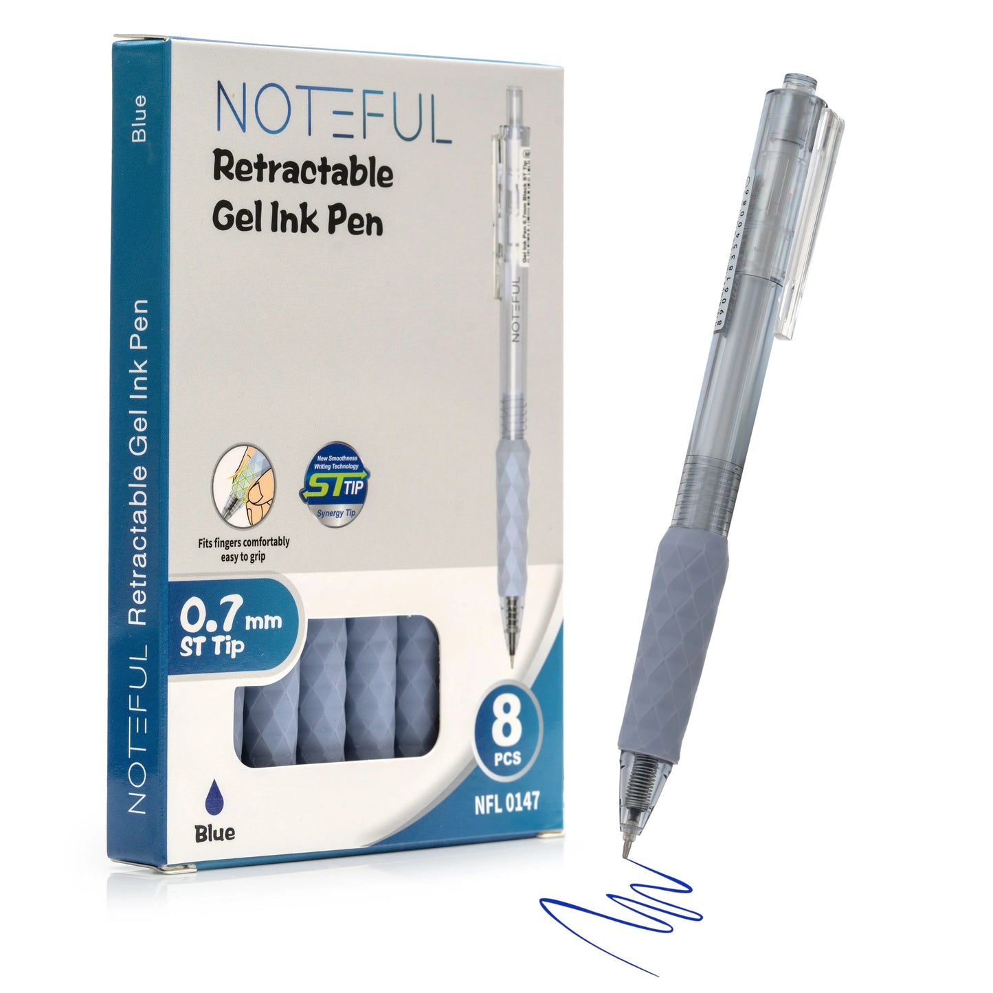Noteful Retractable Gel Ink Pen – 0.7mm ST Tip | Quick-Dry & Smudge-Free Writing | Pack of 8 (Black & Blue Ink)