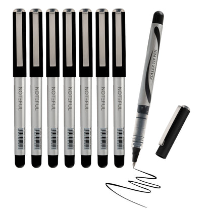 Noteful 0.7mm Roller Tip Pen | Ultra-Smooth Ink Flow | Metal Clip & Bullet Tip | Black Ink (Pack of 8)