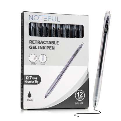 Noteful Retractable Gel Ink Pen - 0.7mm Needle Tip | Quick-Dry Black & Blue Ink | Pack of 12(NFL157)