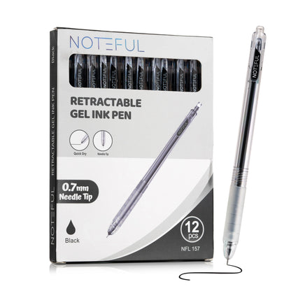 Noteful Retractable Gel Ink Pen – 0.7mm Needle Tip | Quick-Dry & Smudge-Free Writing | Pack of 12 (Black & Blue Ink)