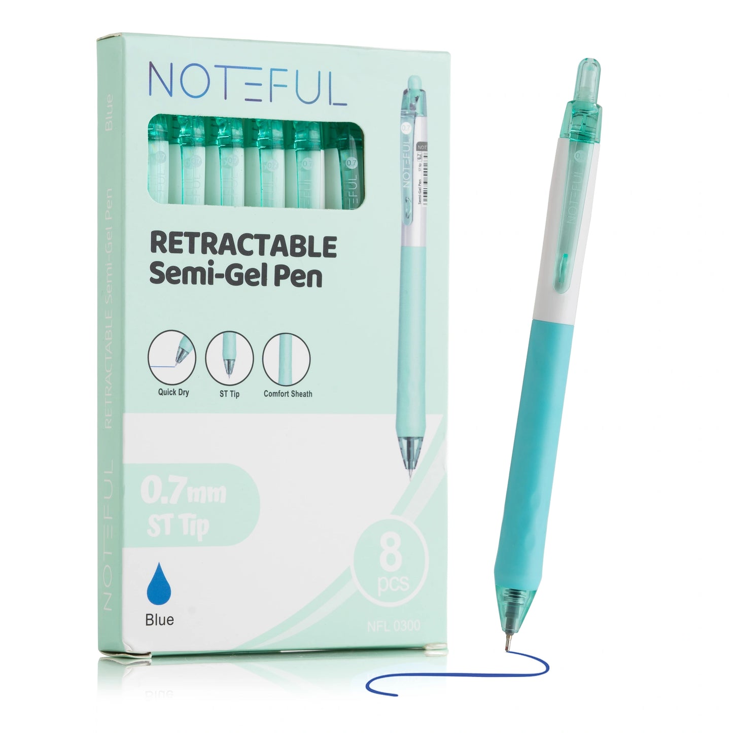 Noteful Retractable Semi-Gel Pen - 0.7mm Smooth Writing Pen | Quick-Dry Black & Blue Ink | Pack of 8