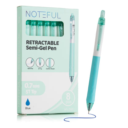 Noteful Retractable Semi-Gel Pen - 0.7mm Smooth Writing Pen | Quick-Dry Black & Blue Ink | Pack of 8